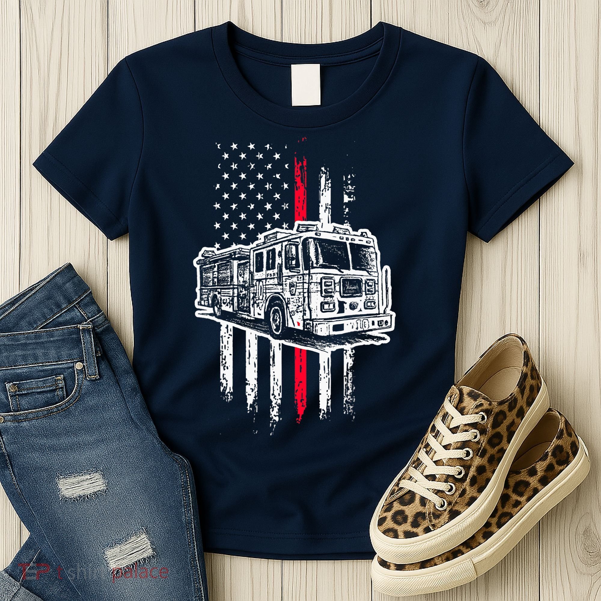 Fireman American Flag Firefighter Fire Truck Women's T-Shirt