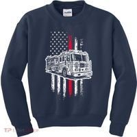 Fireman American Flag Firefighter Fire Truck Kids Sweatshirt thumb 0