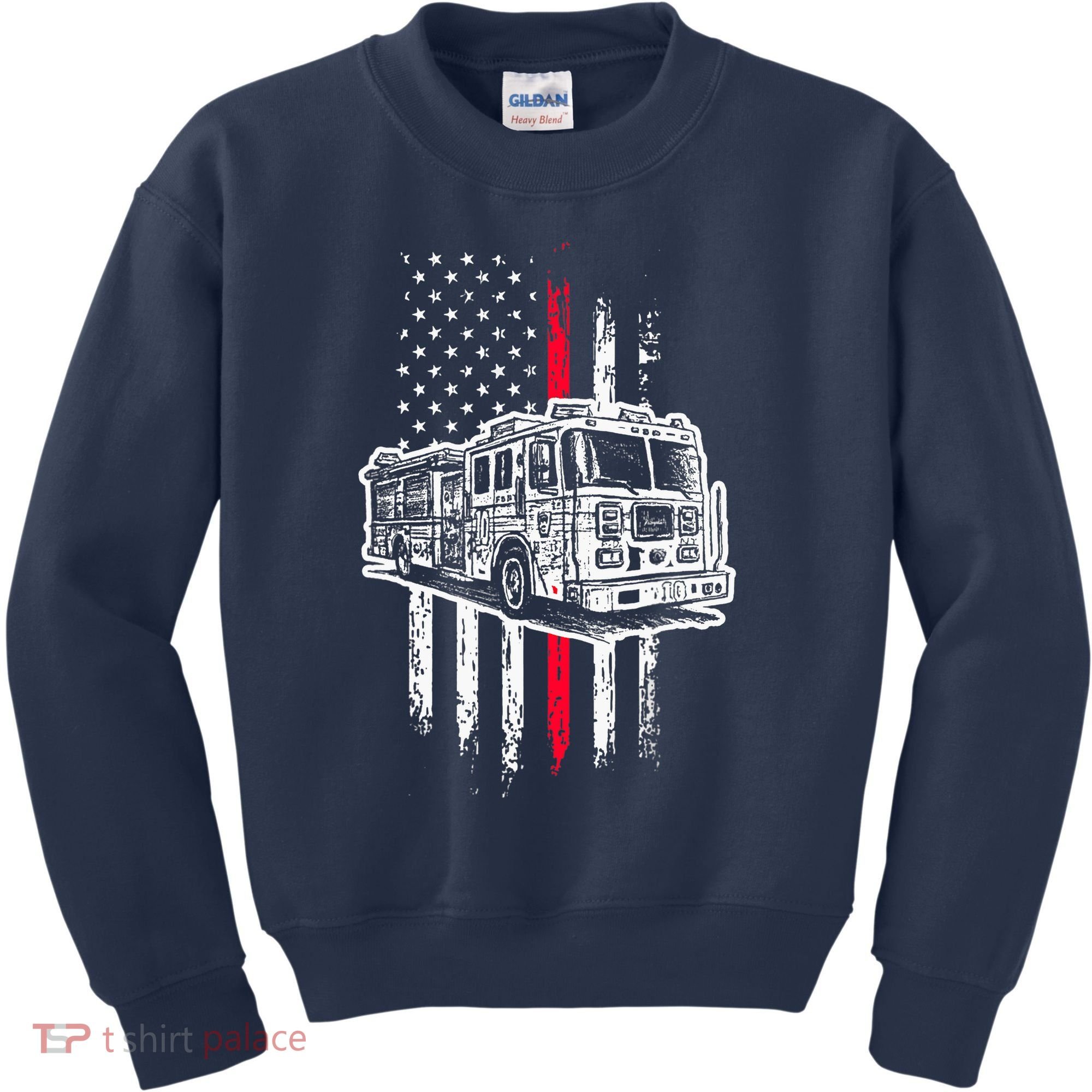 Fireman American Flag Firefighter Fire Truck Kids Sweatshirt