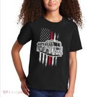 Fireman American Flag Firefighter Fire Truck Kids T-Shirt thumb 2