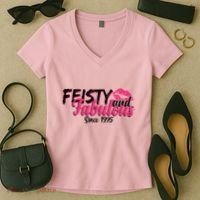Feisty And Fabulous Since 1975 50th Birthday Women's V-Neck T-Shirt thumb 2