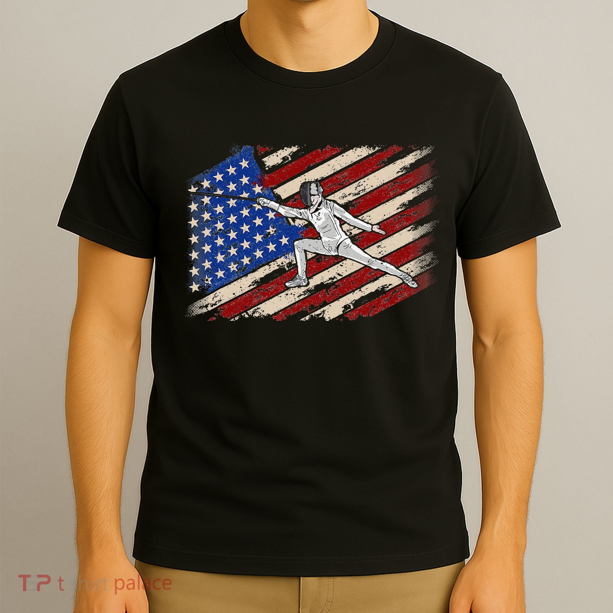 Fencing American Flag Fencer USA Foil Epee Saber Patriotic T-Shirt