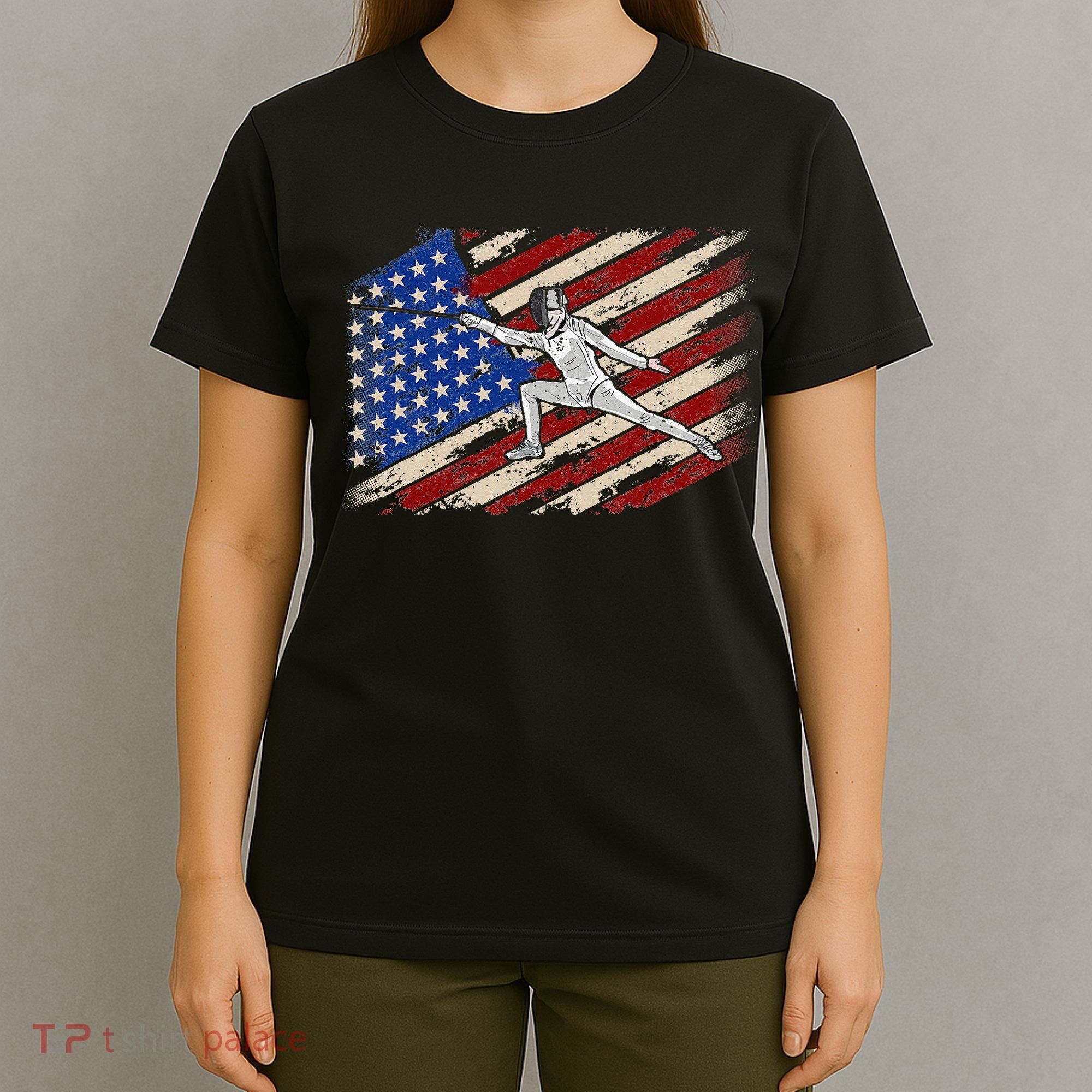 Fencing American Flag Fencer USA Foil Epee Saber Patriotic T-Shirt
