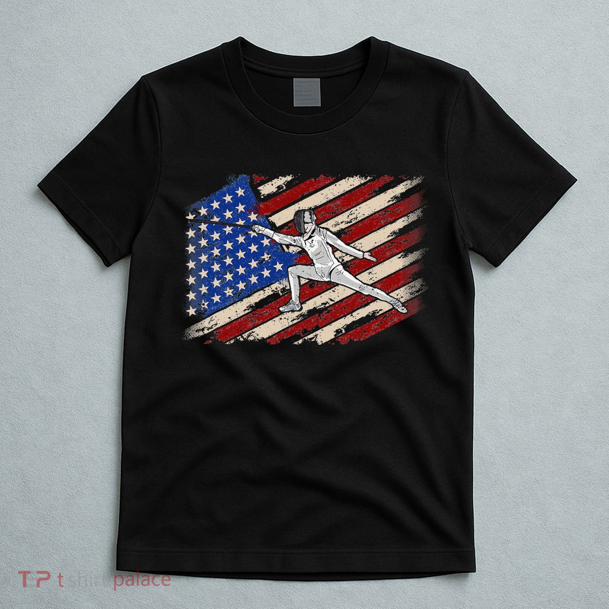 Fencing American Flag Fencer USA Foil Epee Saber Patriotic T-Shirt