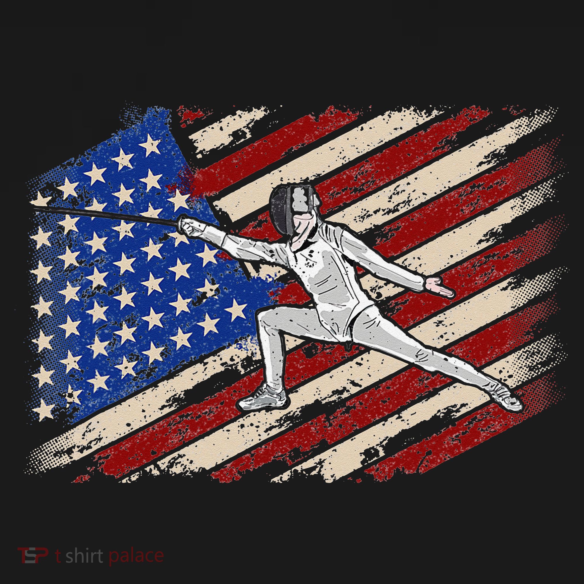 Fencing American Flag Fencer USA Foil Epee Saber Patriotic T-Shirt