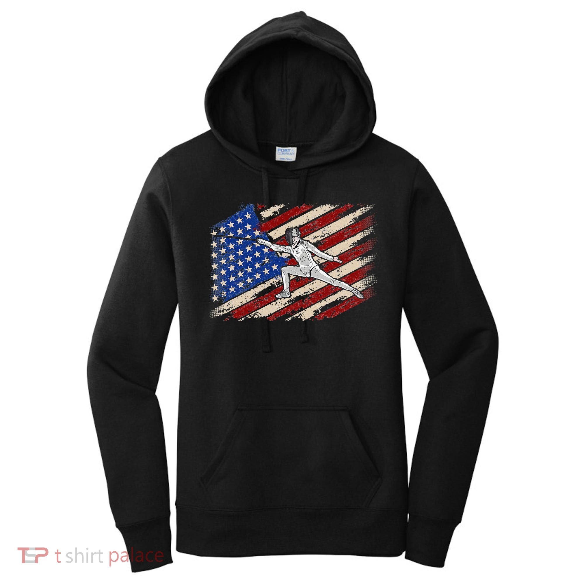 Fencing American Flag Fencer USA Foil Epee Saber Patriotic Women's Hoodie