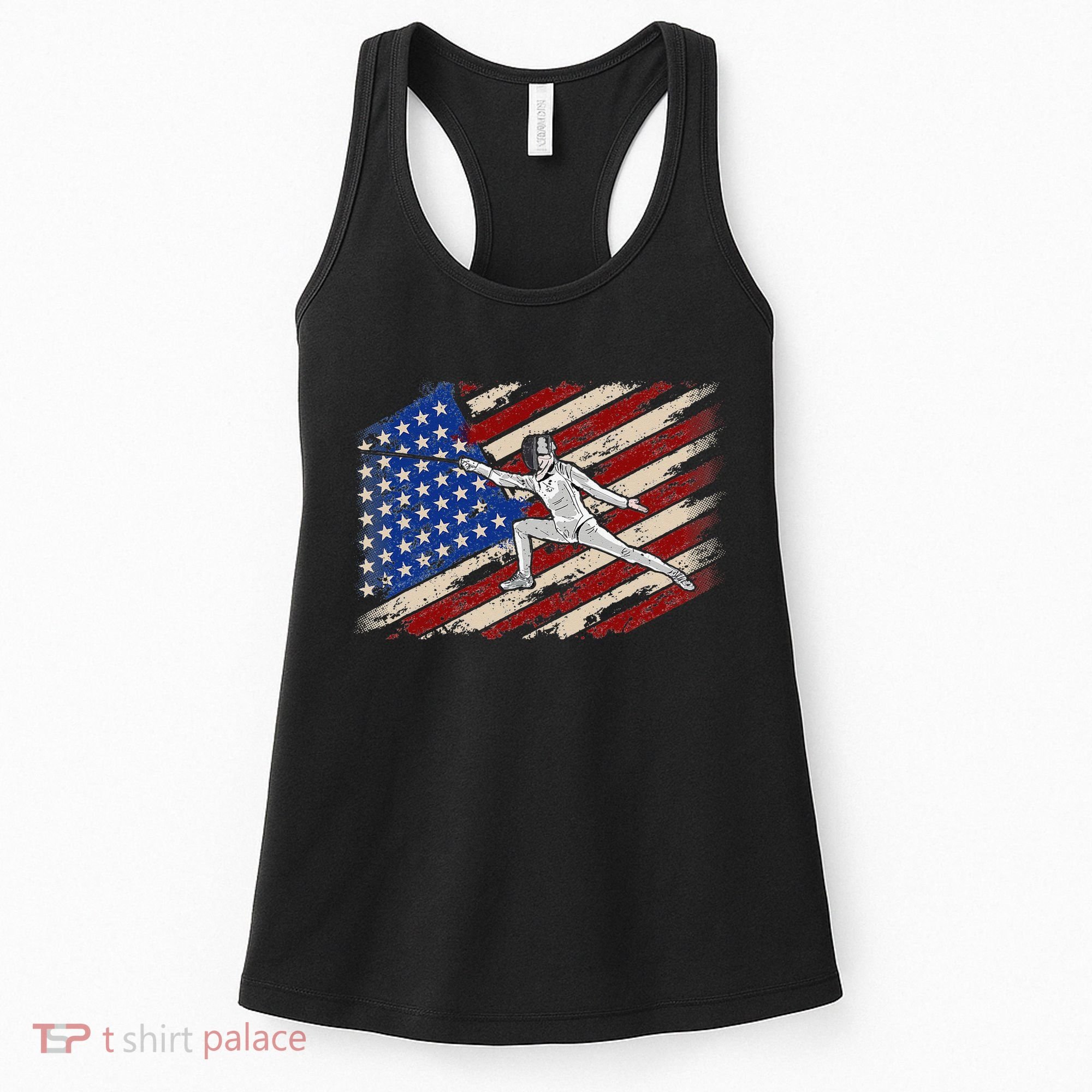 Fencing American Flag Fencer USA Foil Epee Saber Patriotic Women's Tank Top