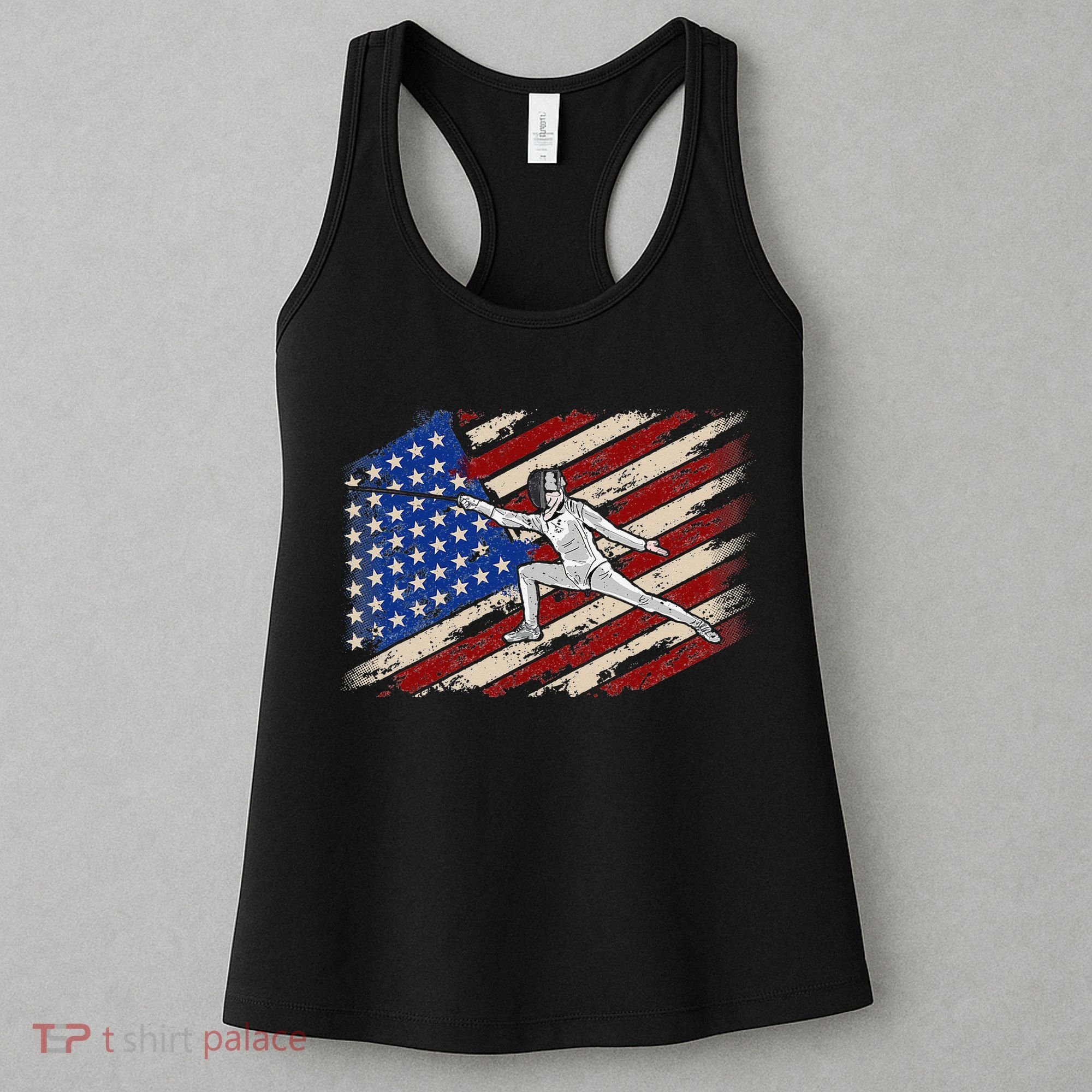 Fencing American Flag Fencer USA Foil Epee Saber Patriotic Women's Tank Top