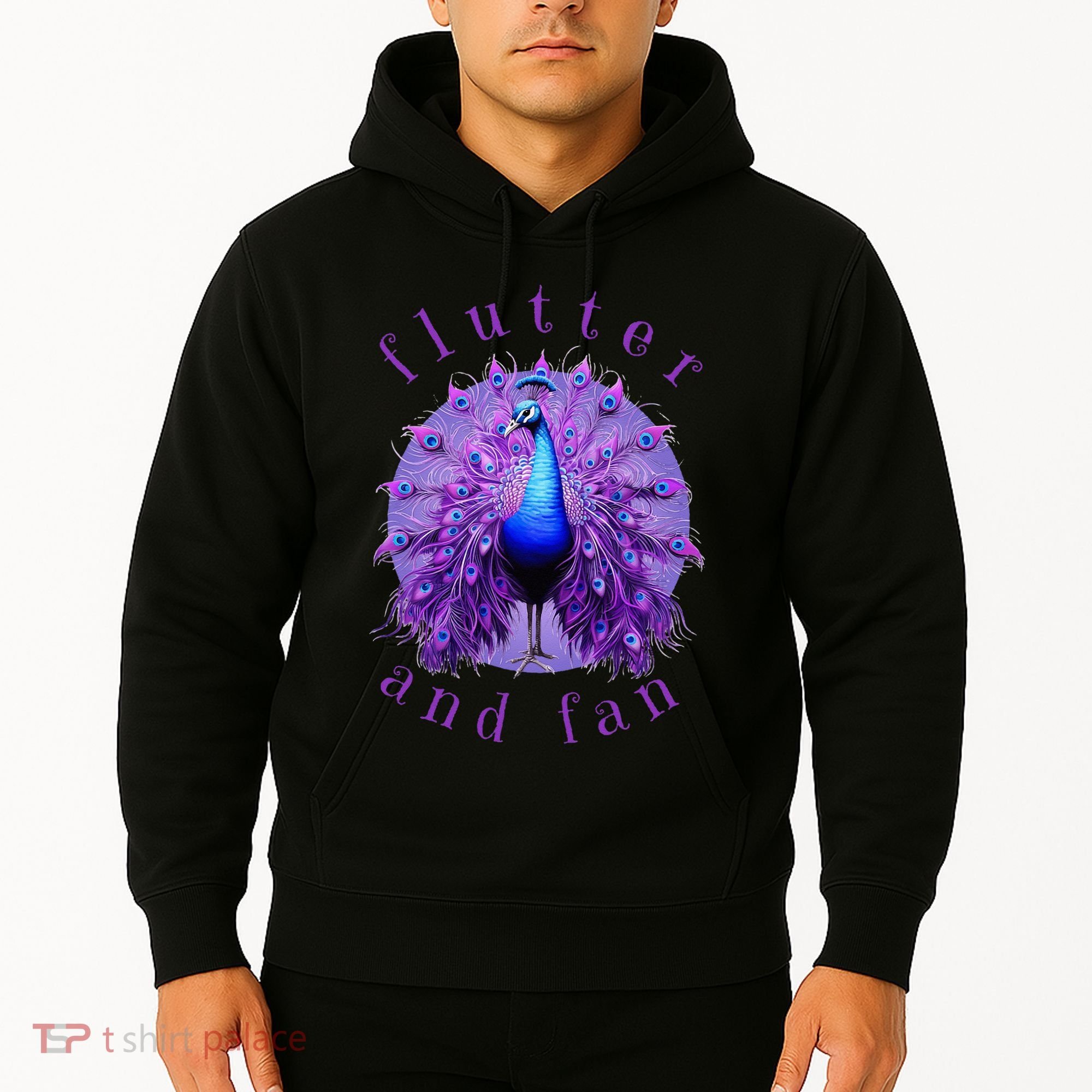 Flutter and Fan apparel peacock on glowing moon Hoodie