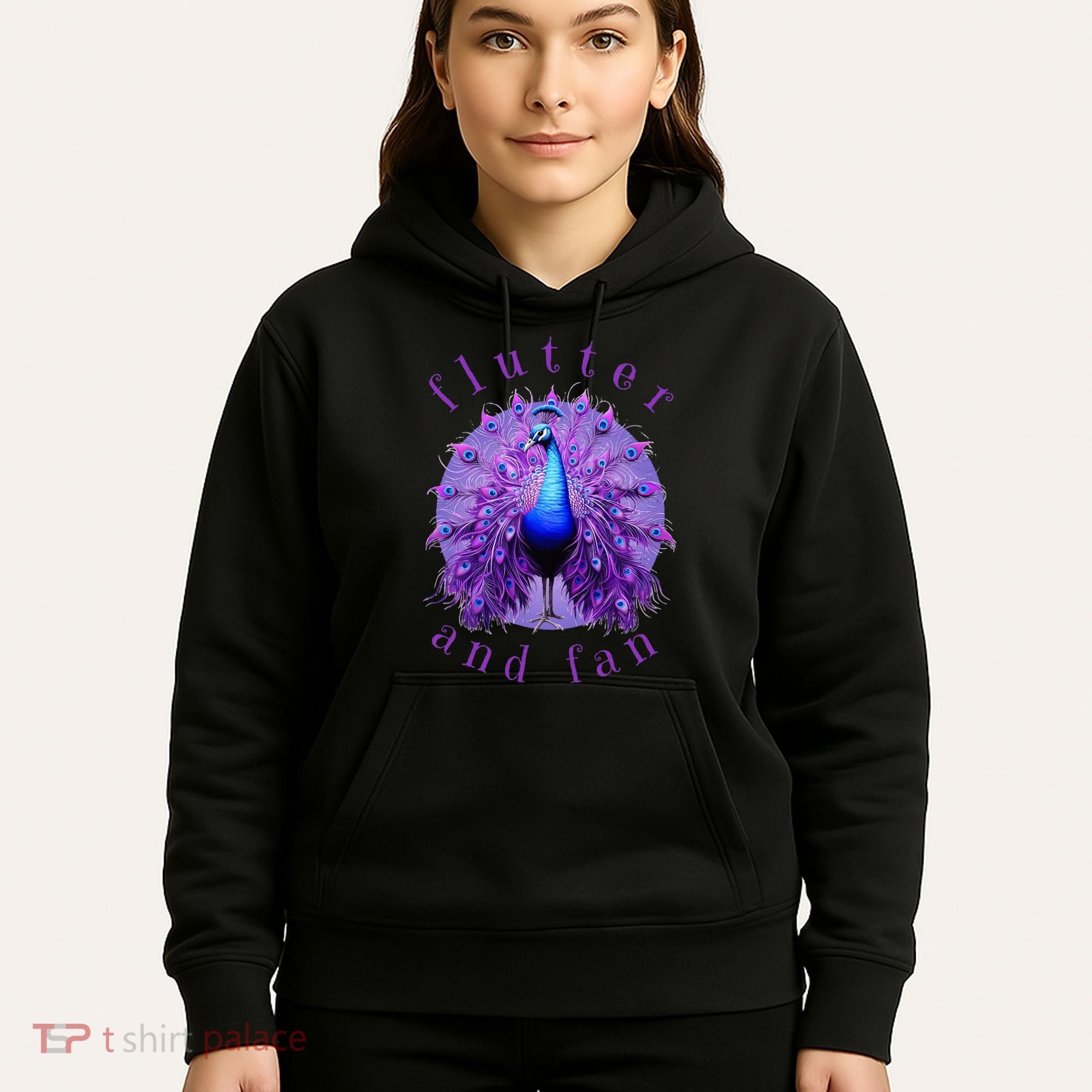 Flutter and Fan apparel peacock on glowing moon Hoodie