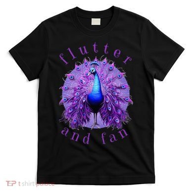 Flutter and Fan apparel peacock on glowing moon T-Shirt
