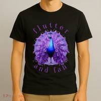 Flutter and Fan apparel peacock on glowing moon T-Shirt thumb 3