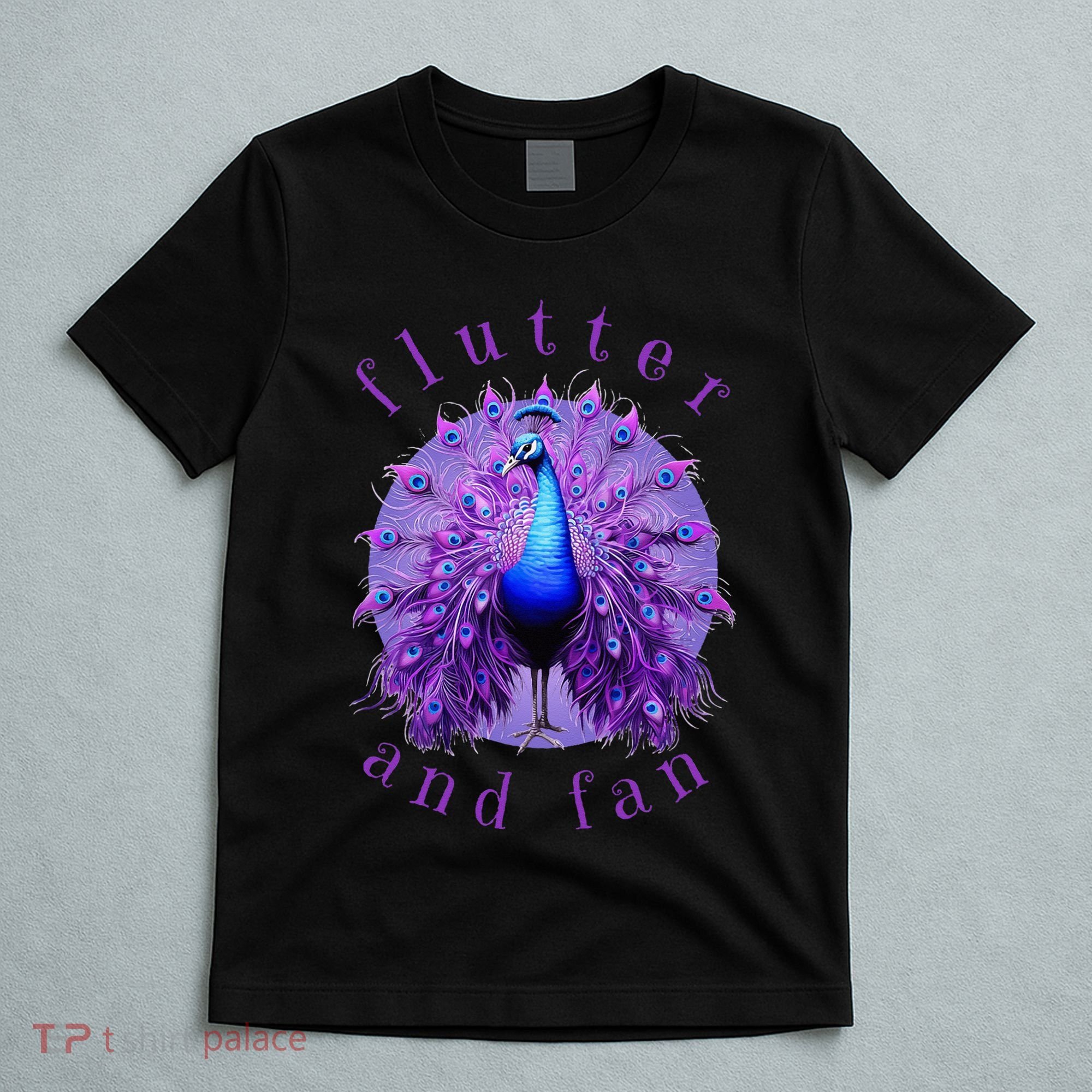 Flutter and Fan apparel peacock on glowing moon T-Shirt