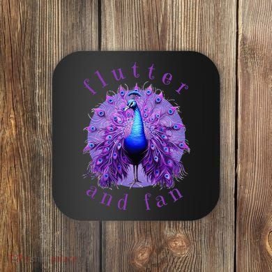 Flutter and Fan apparel peacock on glowing moon Coaster