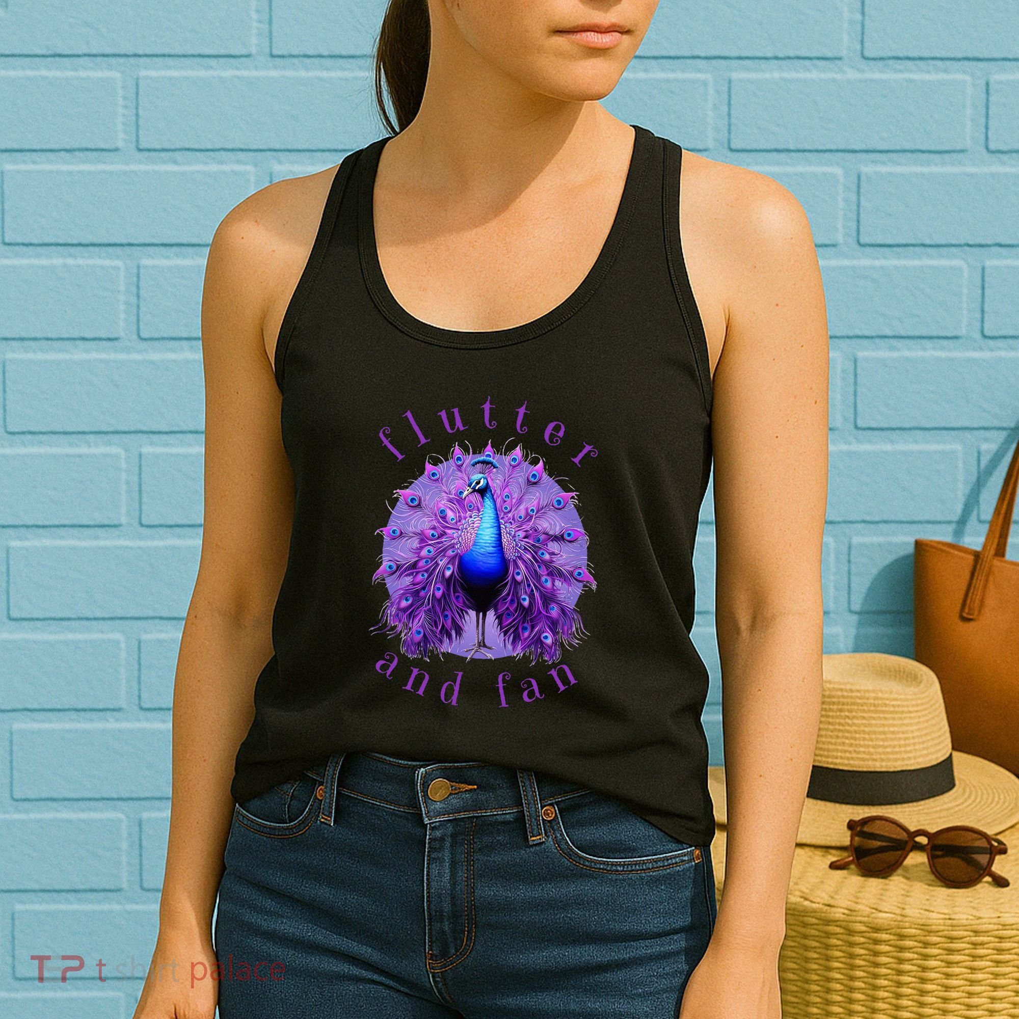 Flutter and Fan apparel peacock on glowing moon Women's Tank Top