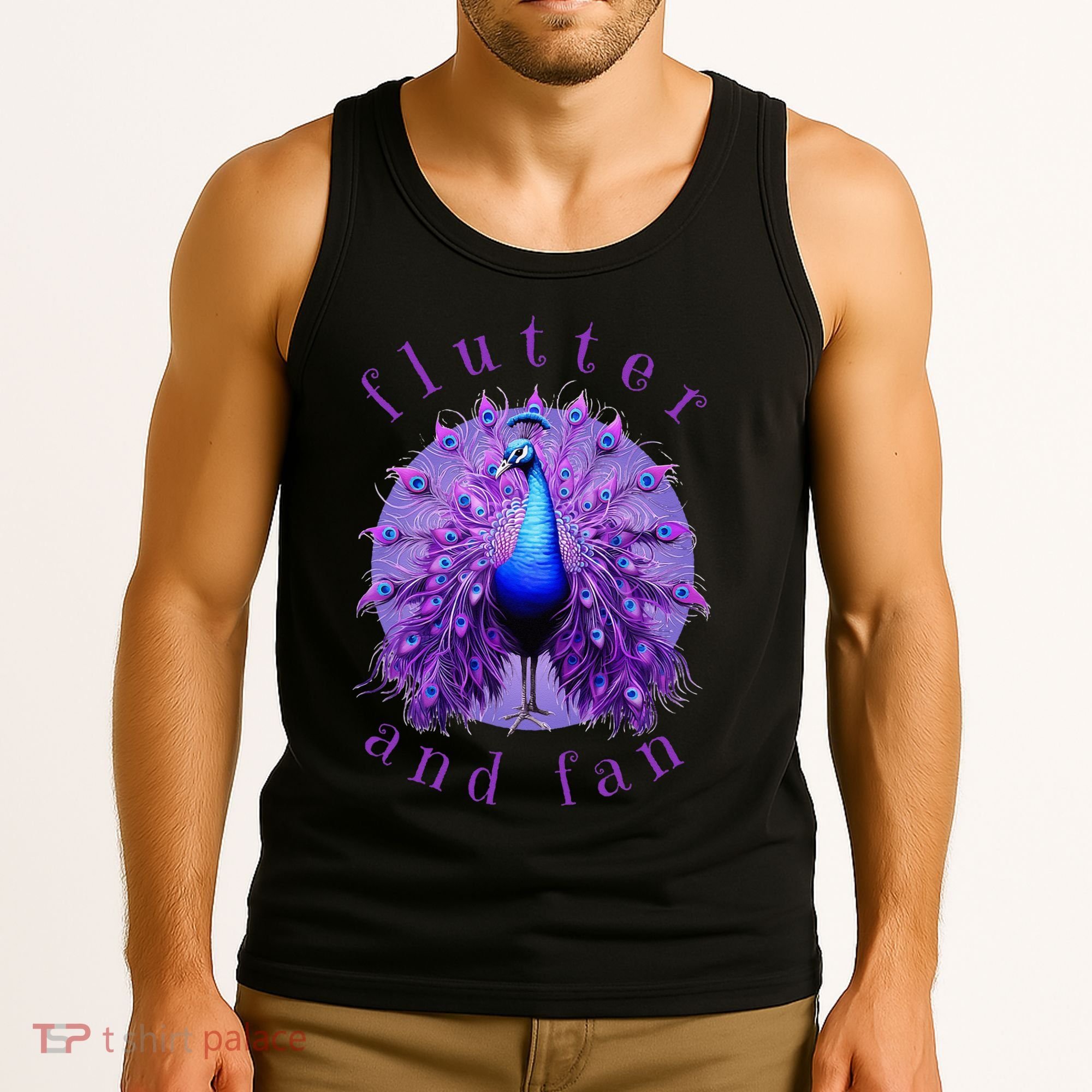 Flutter and Fan apparel peacock on glowing moon Tank Top