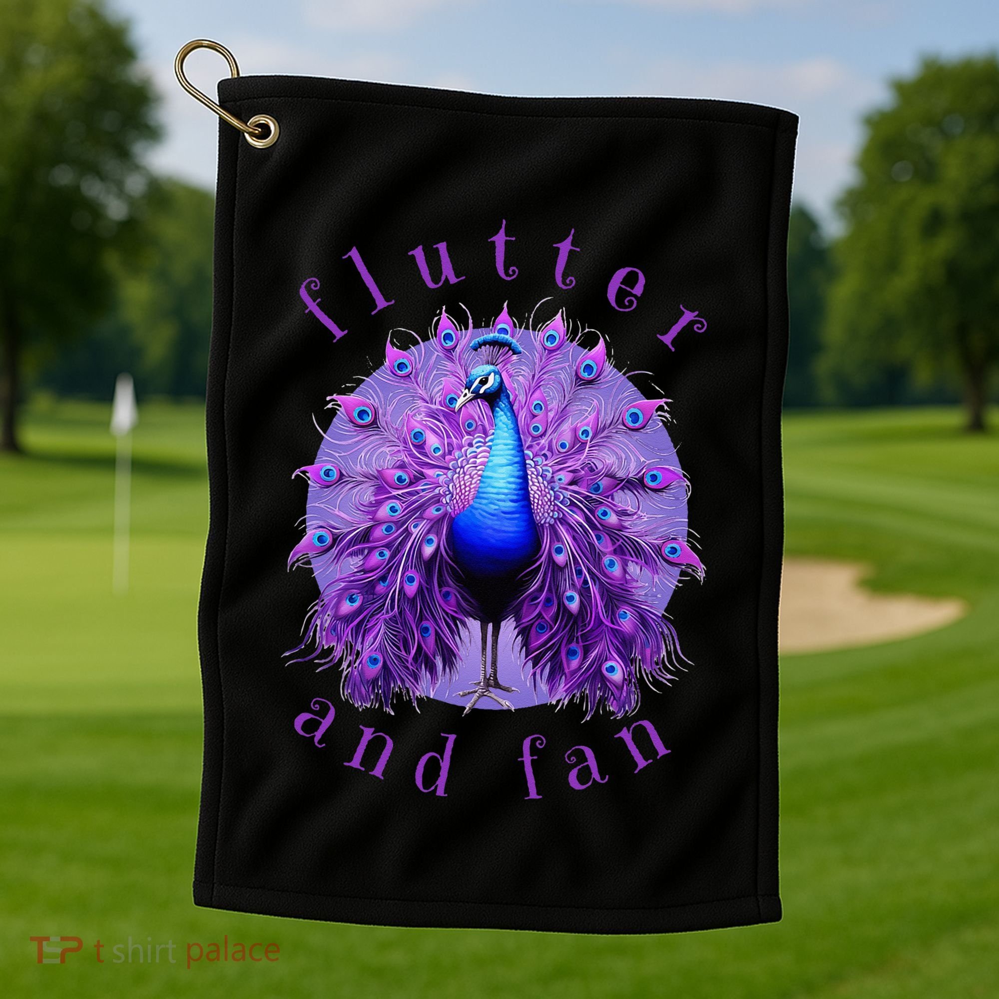 Flutter and Fan apparel peacock on glowing moon Golf Towel