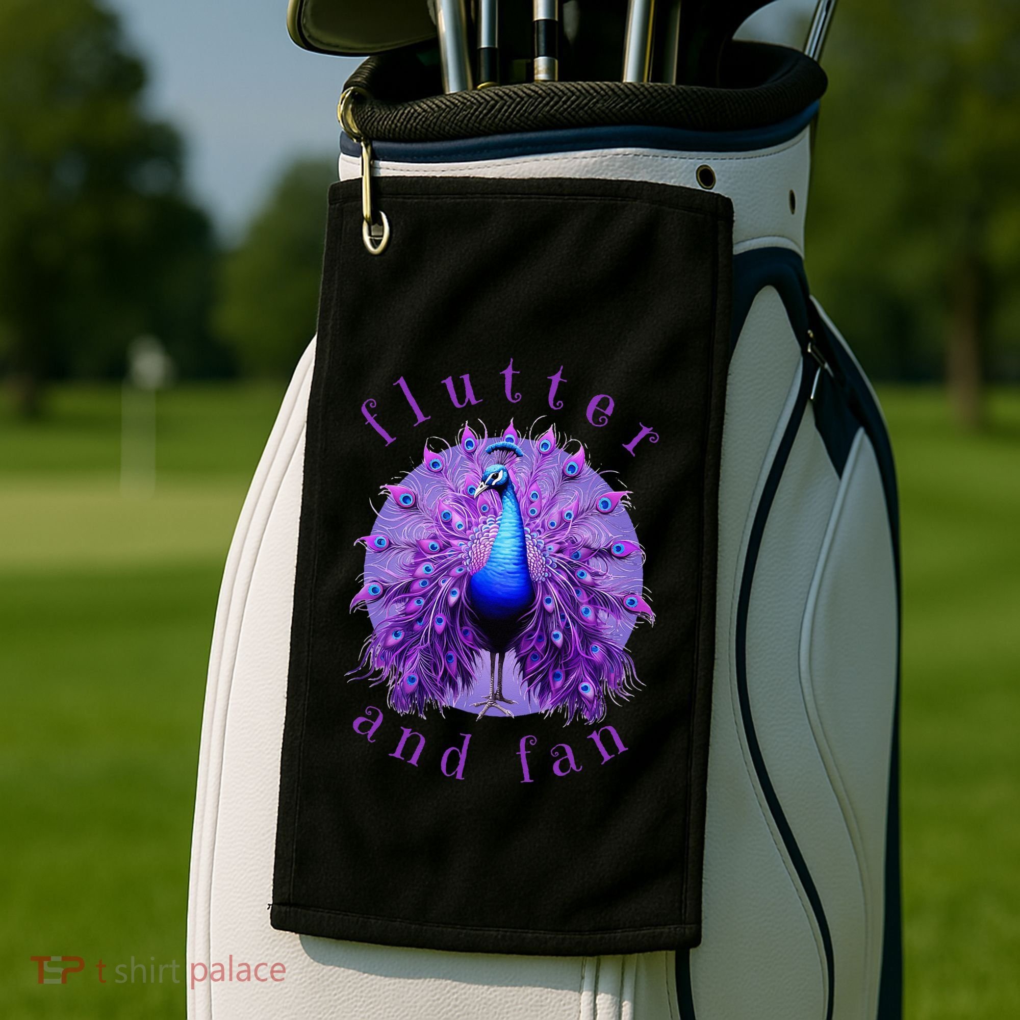 Flutter and Fan apparel peacock on glowing moon Golf Towel