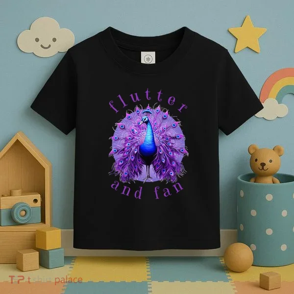 Flutter and Fan apparel peacock on glowing moon Toddler T-Shirt