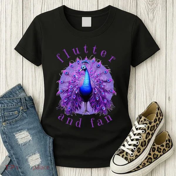 Flutter and Fan apparel peacock on glowing moon Women's T-Shirt