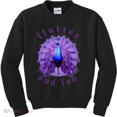 Flutter and Fan apparel peacock on glowing moon Kids Sweatshirt