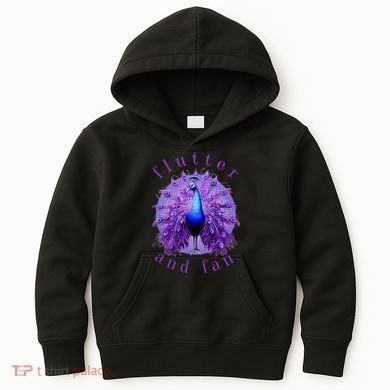 Flutter and Fan apparel peacock on glowing moon Kids Hoodie