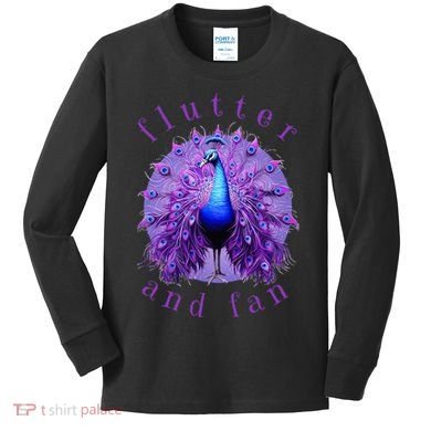 Flutter and Fan apparel peacock on glowing moon Kids Long Sleeve Shirt