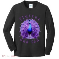 Flutter and Fan apparel peacock on glowing moon Kids Long Sleeve Shirt thumb 0