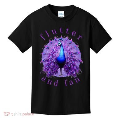 Flutter and Fan apparel peacock on glowing moon Kids T-Shirt
