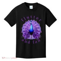 Flutter and Fan apparel peacock on glowing moon Kids T-Shirt thumb 0
