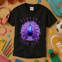 Flutter and Fan apparel peacock on glowing moon Kids T-Shirt thumb 3