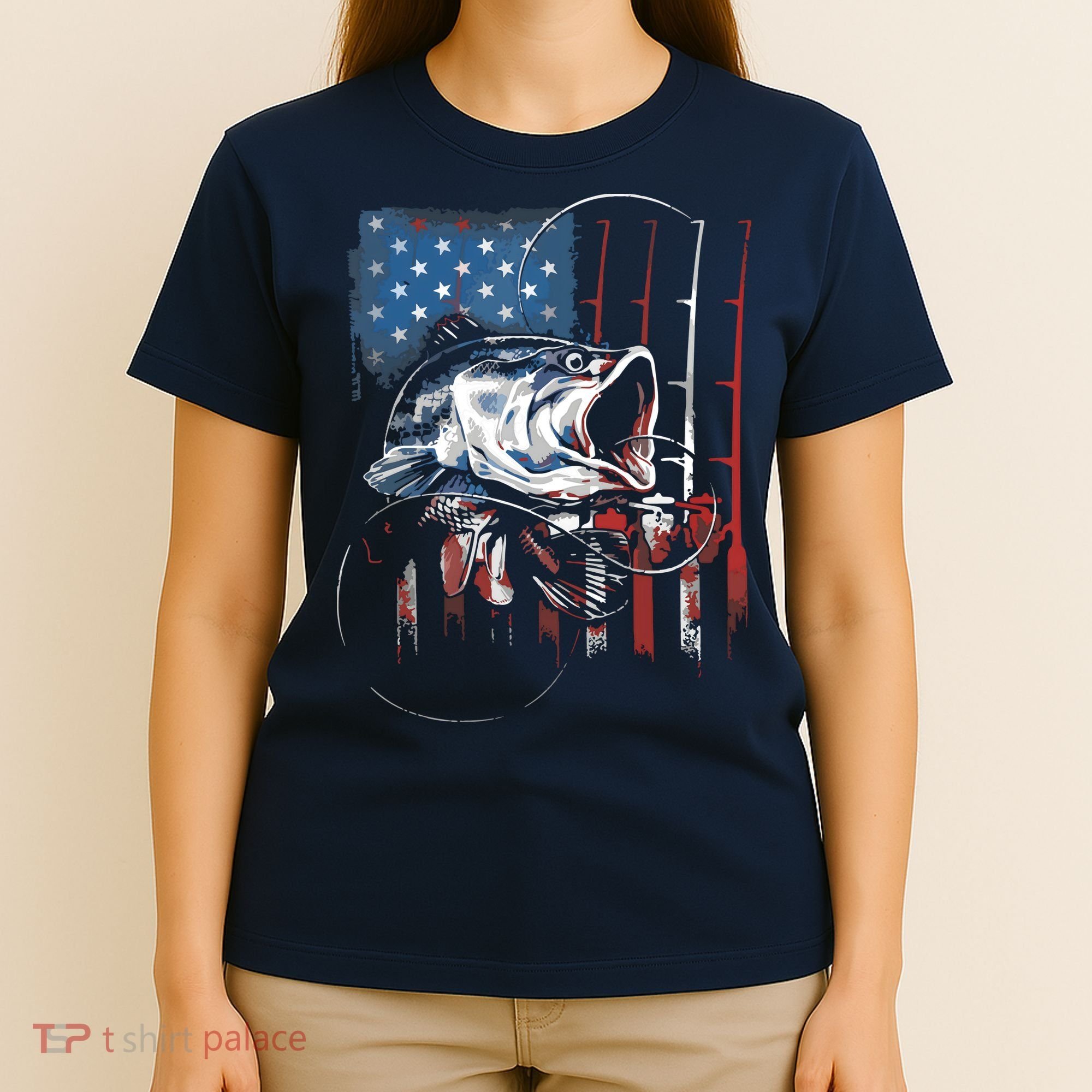 Fishing American Flag Vintage USA Bass Fisherman Gift T-Shirt