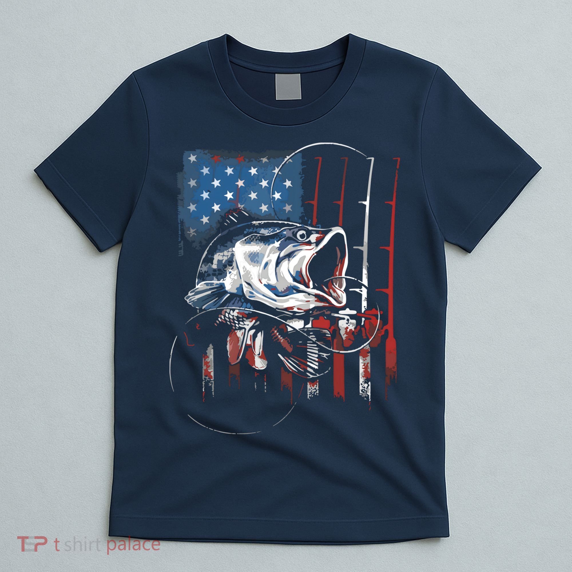 Fishing American Flag Vintage USA Bass Fisherman Gift T-Shirt