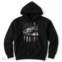 Fireman American Flag Thin Red Line Firefighter Hoodie thumb 0