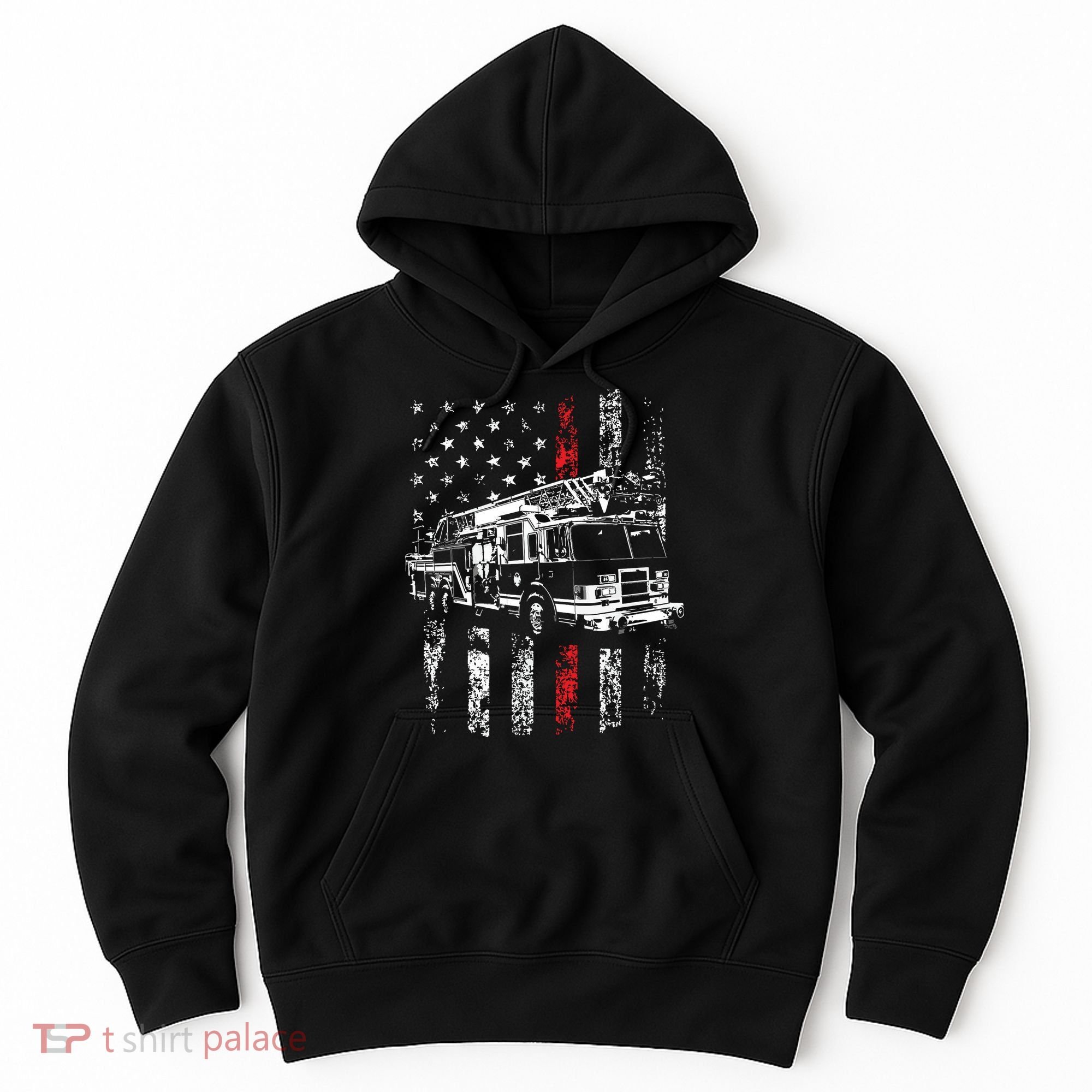 Fireman American Flag Thin Red Line Firefighter Hoodie