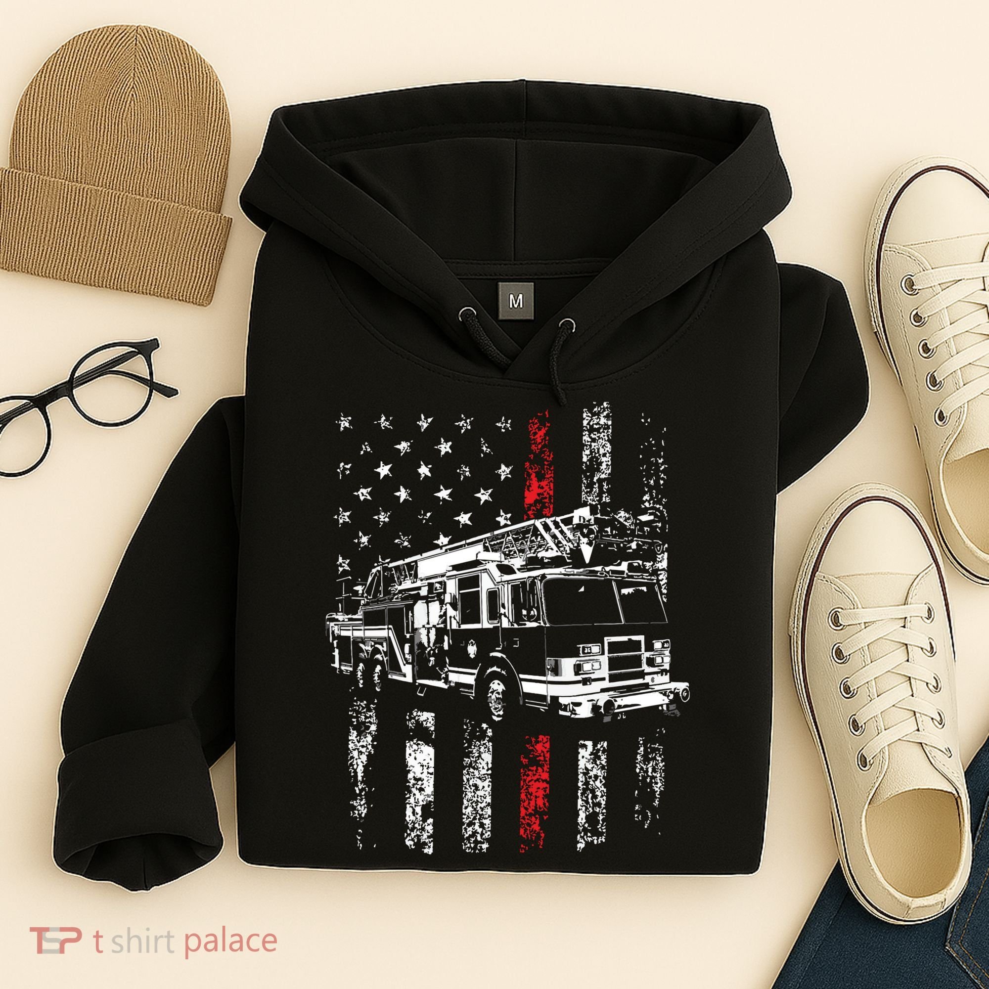 Fireman American Flag Thin Red Line Firefighter Hoodie