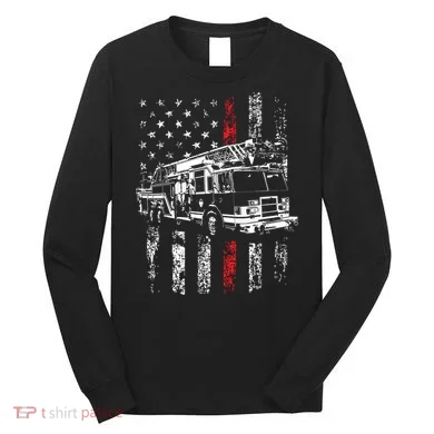 Fireman American Flag Thin Red Line Firefighter Long Sleeve Shirt