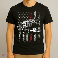 Fireman American Flag Thin Red Line Firefighter T-Shirt thumb 3
