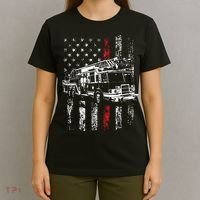 Fireman American Flag Thin Red Line Firefighter T-Shirt thumb 4