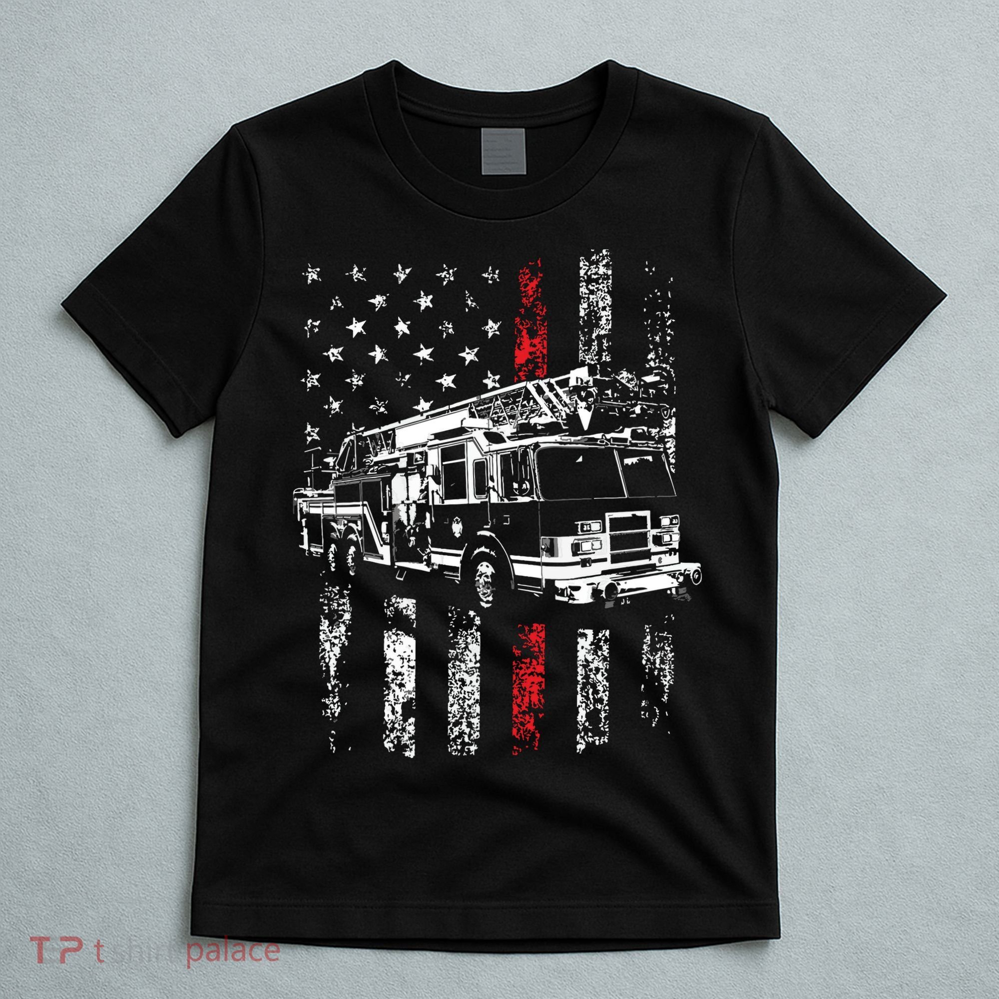 Fireman American Flag Thin Red Line Firefighter T-Shirt
