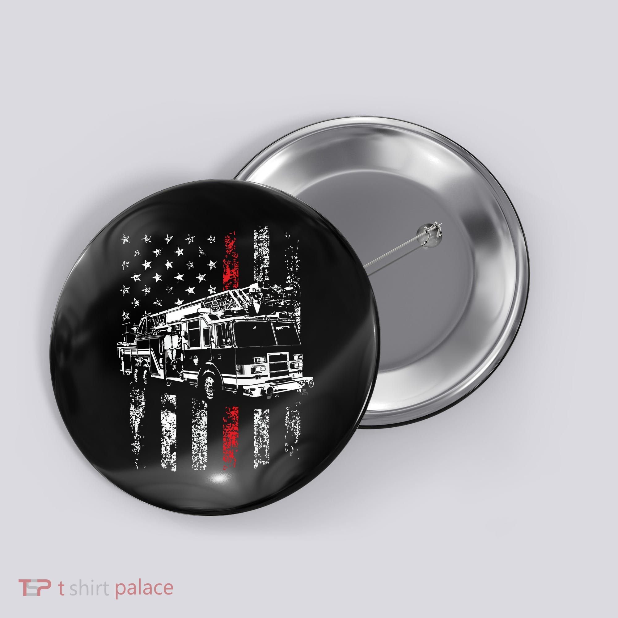 Fireman American Flag Thin Red Line Firefighter Button