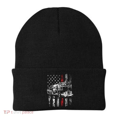 Fireman American Flag Thin Red Line Firefighter Beanie