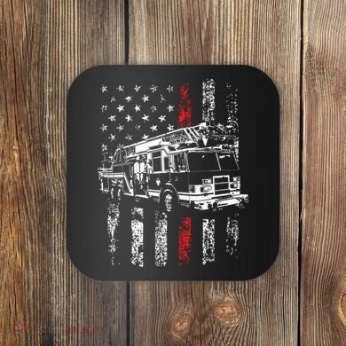 Fireman American Flag Thin Red Line Firefighter Coaster
