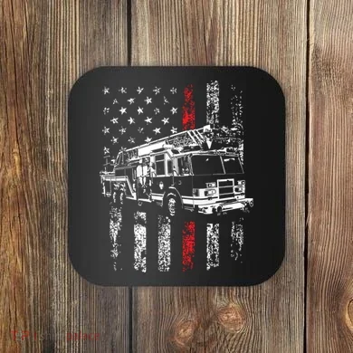 Fireman American Flag Thin Red Line Firefighter Coaster