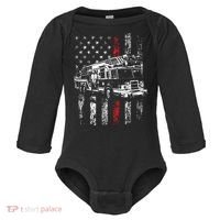 Fireman American Flag Thin Red Line Firefighter Baby Long Sleeve Bodysuit thumb 0