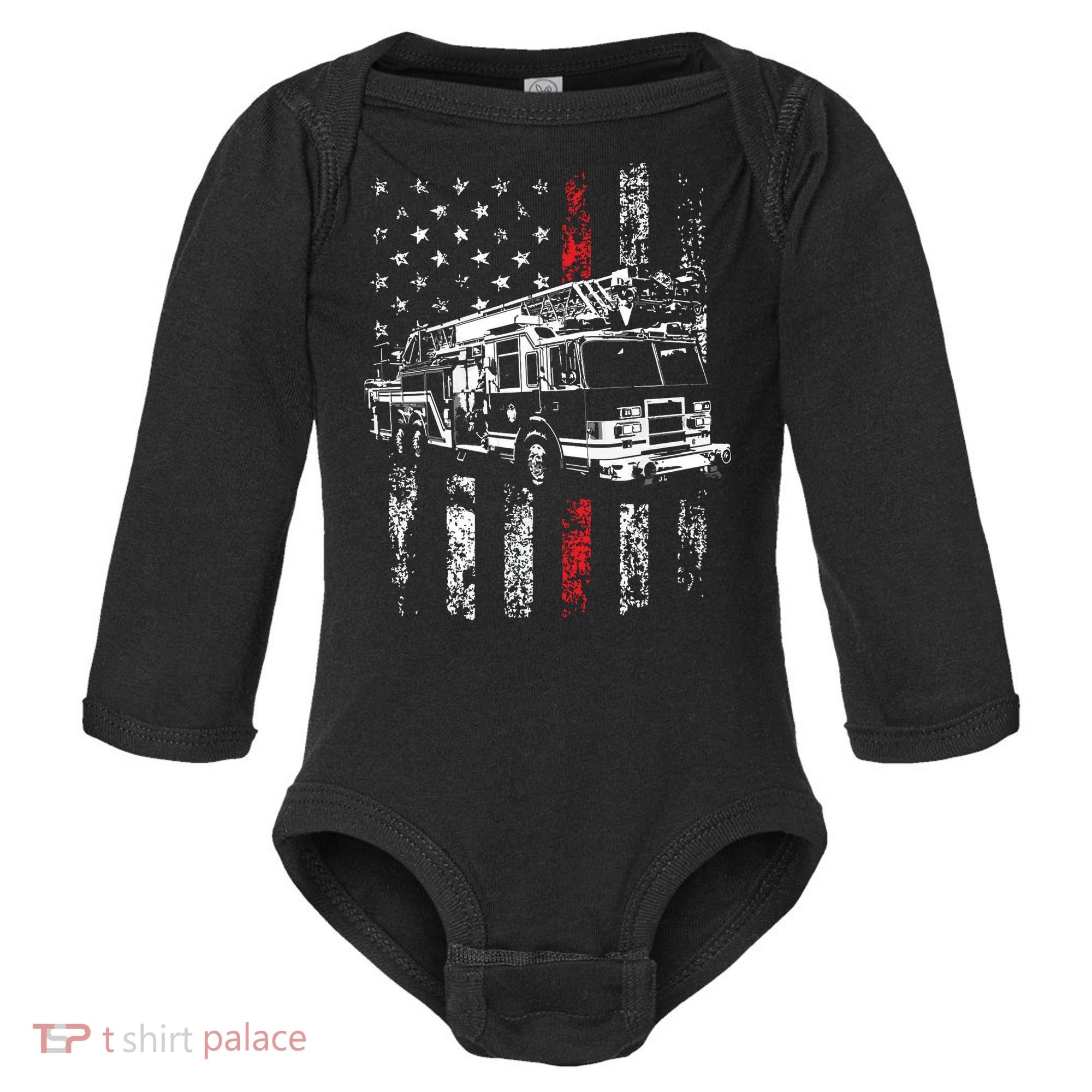 Fireman American Flag Thin Red Line Firefighter Baby Long Sleeve Bodysuit
