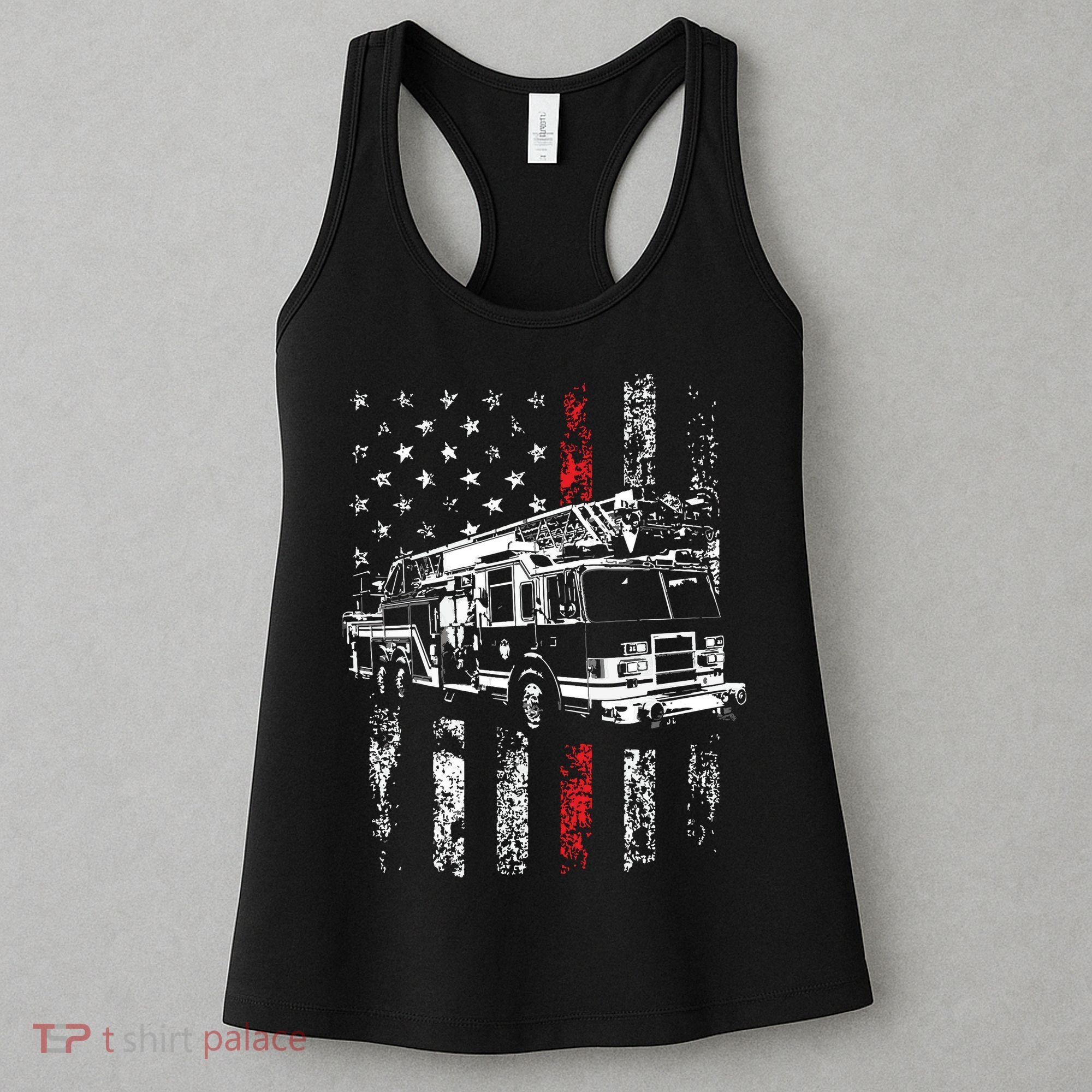Fireman American Flag Thin Red Line Firefighter Women's Tank Top
