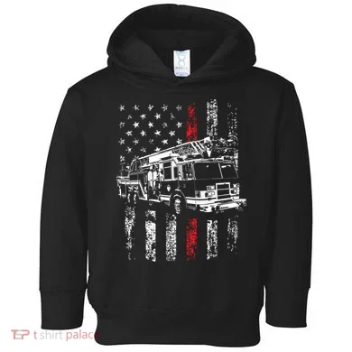Fireman American Flag Thin Red Line Firefighter Toddler Hoodie