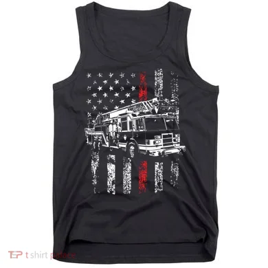 Fireman American Flag Thin Red Line Firefighter Tank Top