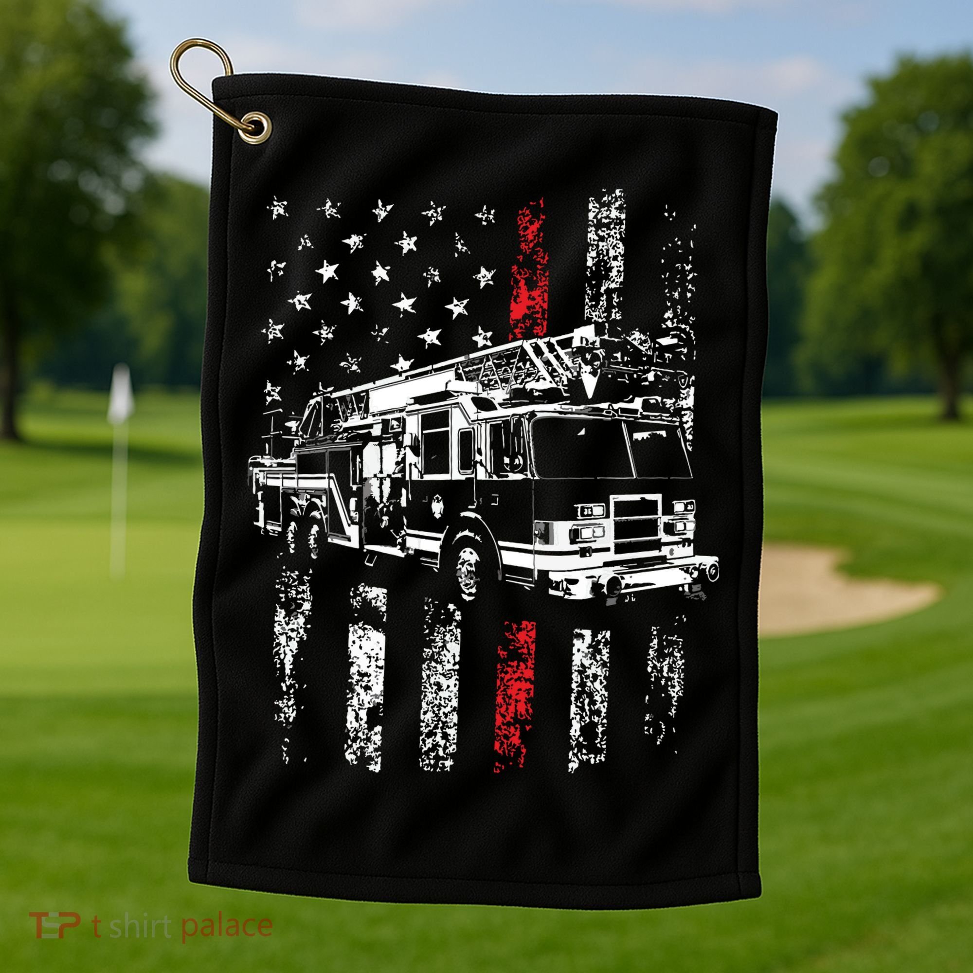 Fireman American Flag Thin Red Line Firefighter Golf Towel